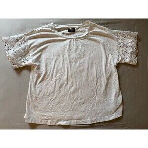 Lane Bryant Eyelet-Sleeve Crew-Neck Knit Tee White 14/16